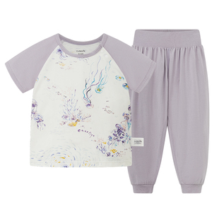 cutelife夏季儿童竹棉家居服套装宝宝睡衣短袖长裤薄款家居男女童