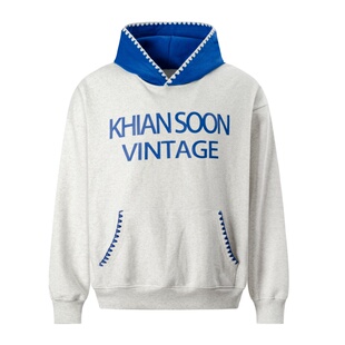 KHIAN SOON国潮美式复古原创logo印花连帽卫衣女秋冬加绒加厚帽衫