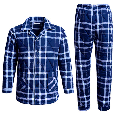 圆人睡衣男冬加厚纯棉夹棉家居服