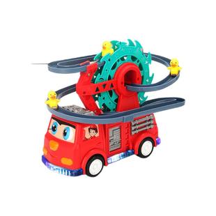 小鸭子爬上楼梯玩具儿童消防车电动黄鸭摩天轮轨道车宝宝声光益智