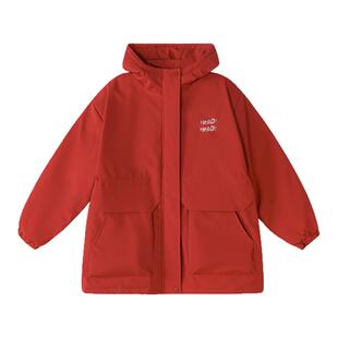 笛莎童装女童外套儿童女孩中大童棉服连帽风衣红色夹克衫加厚保暖