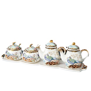 国潮家用盐罐醋壶调味料罐辣椒罐组合套装陶瓷油壶糖罐厨房收纳盒