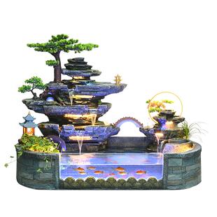 假山瀑布鱼缸造景流水摆件循环水风车轮庭院装饰室内水景落地水池