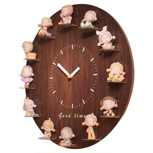 国补客厅装饰画手办盲盒收纳时钟创意潮玩挂钟复古钟表挂墙展示架