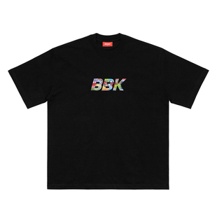 BBK 250g宽版 BBOY宽松T恤 街舞滑板小领口纯棉短袖 潮流运动涂鸦
