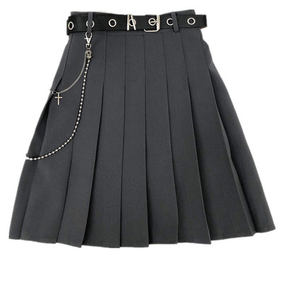 灰色显瘦中长款褶皱大码制服裙