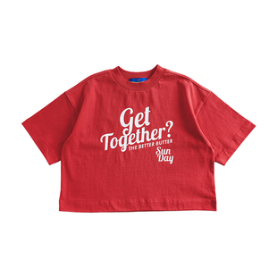 ILOVEJ童装红色短袖纯棉洋气T恤儿童夏装女童运动短款上衣JVUTO29