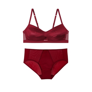 乎兮当红不让礼盒2026新年本命年红色结婚桑蚕丝文胸内衣套装女士