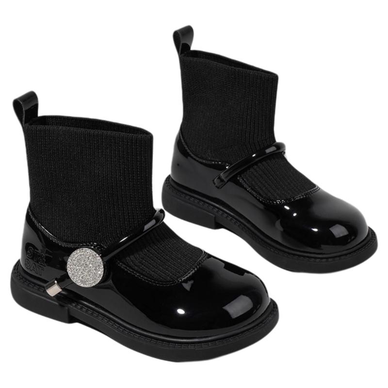 星期六童鞋女童袜口小皮靴冬季新款设计感时尚中大童软底儿童鞋子