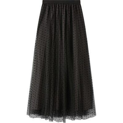 LK BENNETT黑色波点半身裙2025秋季新款弹力腰气质经典网纱半裙