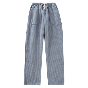 日系法兰绒男士居家长裤直筒睡裤加厚保暖大码散口珊瑚绒家居裤冬