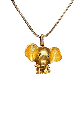 18K金拉丝小飞象吊坠锁骨链