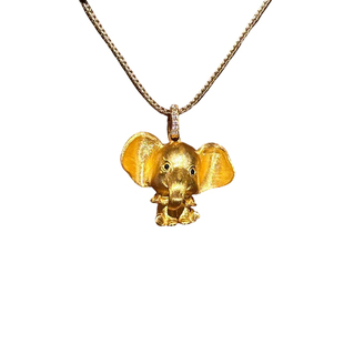 18K金拉丝小飞象吊坠项链女轻奢小众设计感可爱立体造型锁骨链