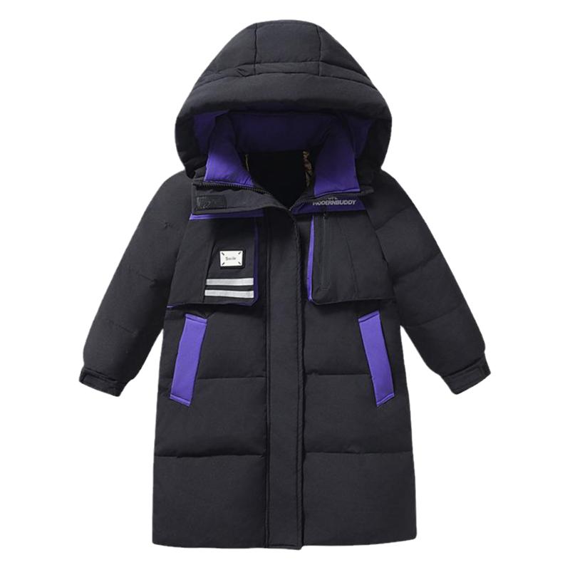 儿童羽绒服男童中长款中大童2025新款户外加厚拼色帅气冬装外套
