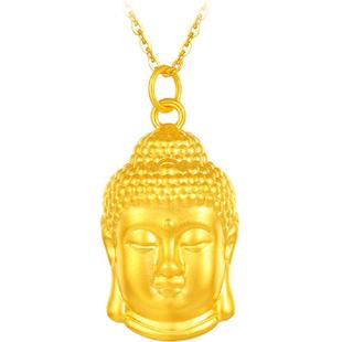 梦金园弥勒佛头黄金小吊坠女足金吊坠佛尊神像5D硬金项链坠子礼物