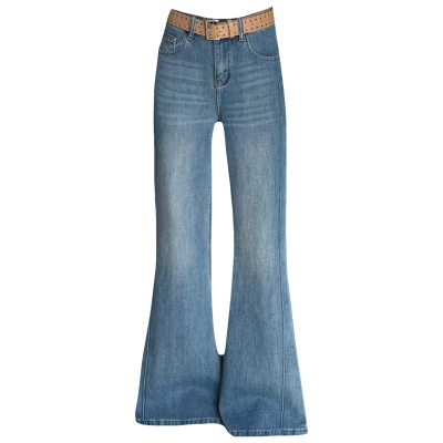 春季宽松四面弹女牛仔微筒喇叭裤