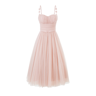 雅乔【难哄】夏季千金风清纯网纱收腰大摆蓬蓬裙中长款吊带连衣裙