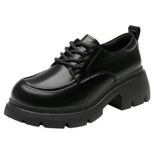 大东厚底乐福鞋女鞋2025秋季新款时尚简约方跟高跟系带圆头Q0113