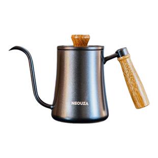 NEOUZA新泽咖啡手冲壶鹅颈壶带温度计木柄长嘴细口壶304不锈钢