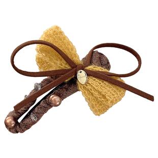 黄色针织蝴蝶结大号鸭嘴夹子发夹女后脑勺2025新款高级感盘发抓夹