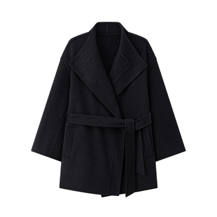 【云绒织境】CHICJOJO灰色毛呢外套女25冬新款短款羊绒翻领大衣