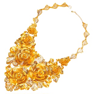 新中式订婚五金首饰仿真繁花项链女款新娘订婚摆台五金首饰一套