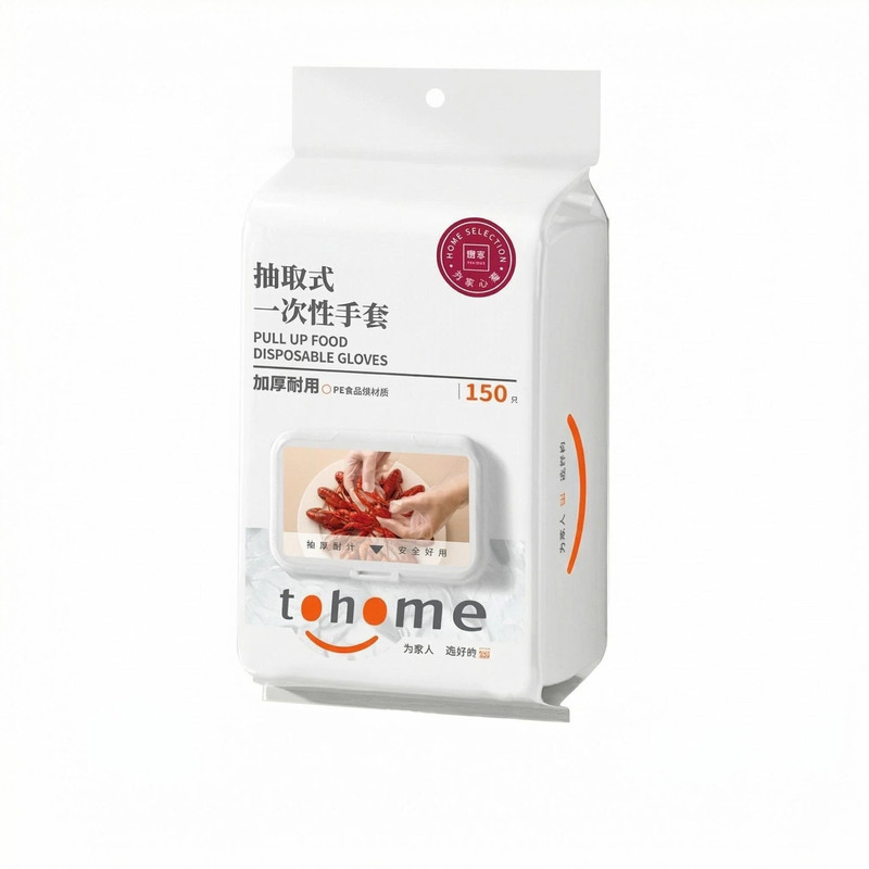 图家家用PE一次性透明手套加厚耐用小龙虾外卖食品抽取式手套批发