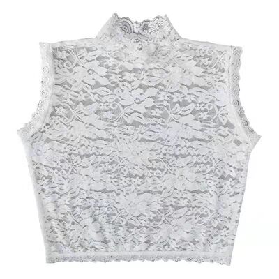 百搭蕾丝假领子女半高领无袖套头打底衫装饰花边领弹力复古红短款