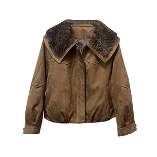 小香风娃娃领鹿皮绒白鸭绒羽绒服2025冬季新款小仙女白鸭绒厚外套