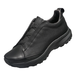 意式高奢~外贸真皮运动鞋男款黑色商务通勤头层牛皮一脚蹬休闲鞋