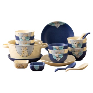 釉下彩可爱餐具碗碟套装家用日式卡通碗盘乔迁碗具情侣碗筷2人