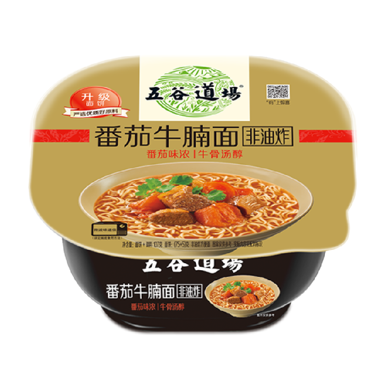 【下拉超值换购】五谷道场非油炸面番茄牛腩面碗装方便面多口味