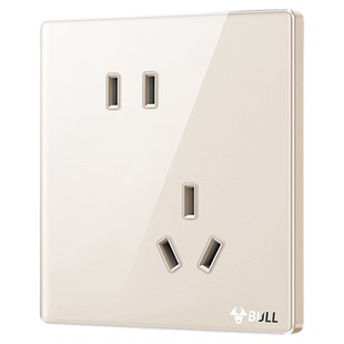 公牛G70超薄拨杆开关亚克力五孔插座16a面板奶油86复古开关奶油金