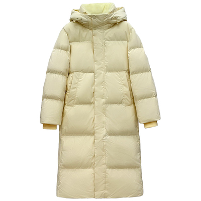 过膝连帽白鸭绒宽松羽绒服女冬