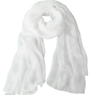 白色丝巾2025新款舞蹈纯白围巾女夏季长条沙巾雪纺白纱防晒白纱巾