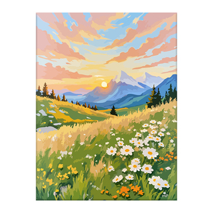 唯美日出风景diy数字油画画填充色治愈系解压成人手工手绘丙烯画