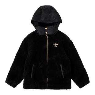 BOY童装25秋冬新款儿童摇粒绒外套满印连帽加厚上衣男女童亲子装