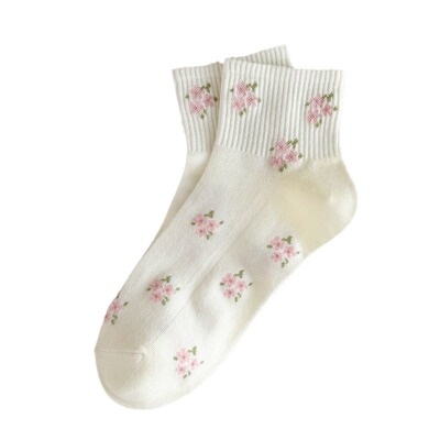 白色袜子女短袜可爱甜美花卉船袜