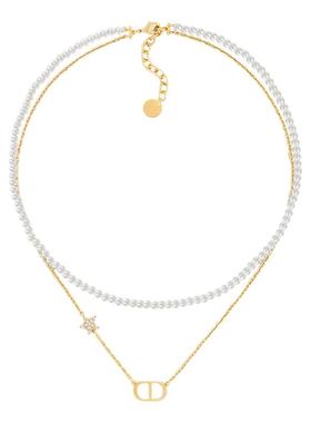 双层CD叠戴珍珠项链女日常百搭