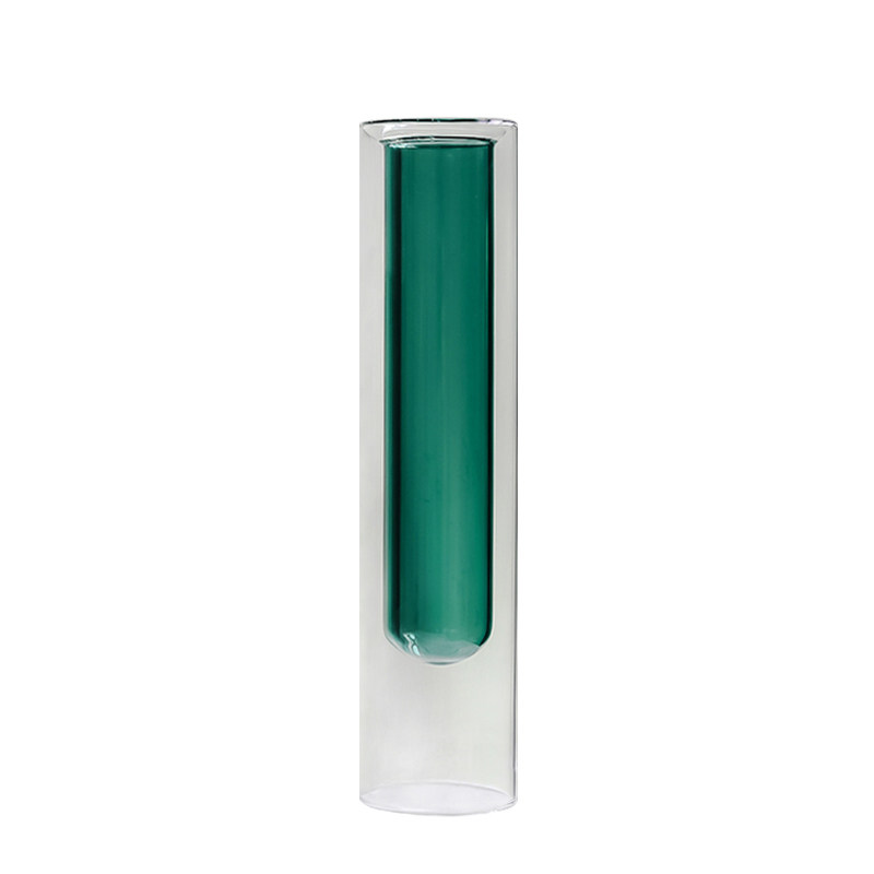 简约双层玻璃花瓶透明直筒家用