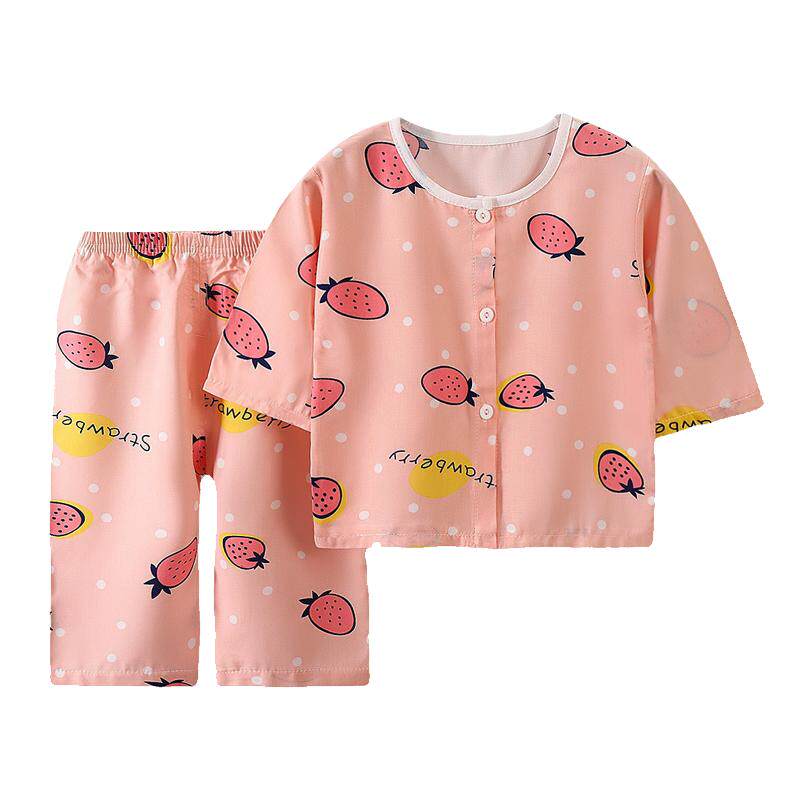 儿童棉绸睡衣夏季薄款开衫家居服