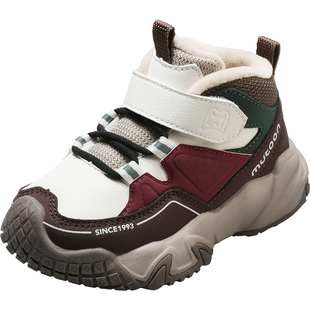 牧童童鞋小童运动鞋2025冬季新款男童轻便缓震皮面加绒户外棉鞋女