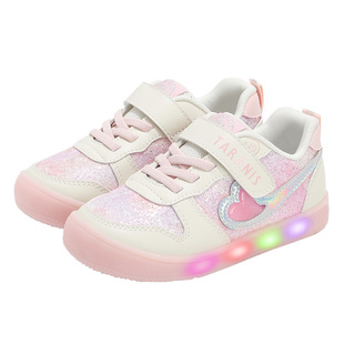 泰兰尼斯童鞋秋季新款儿童闪灯鞋女童甜美板鞋防滑软底时尚发光鞋