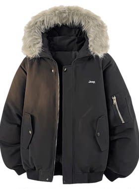 Jeep吉普毛领连帽棉服外套男