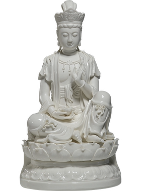 锵锵陶瓷16寸持莲自在观音坐像