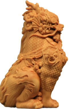 居舍小叶黄杨木神兽麒麟把件摆件