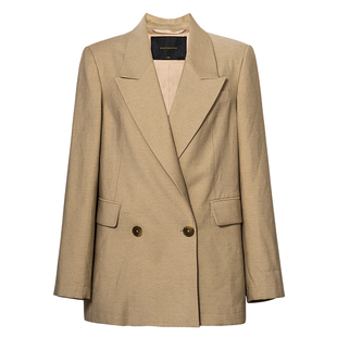 罗衣职业OL风百搭卡其色西装外套女春亚麻高级时尚修身西服11799