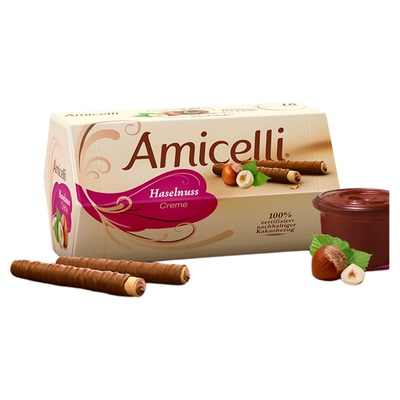 Amicelli夹心巧克力棒威化卷榛子酱饼干奥地利进口新年礼物瑞特滋