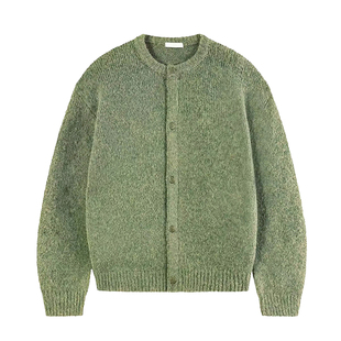 碧舍松弛感ins质感毛线上衣韩系绿色针织开衫长袖百搭慵懒毛衣男