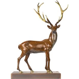 朱炳仁铜 福寿有鹿客厅办公桌中式玄关创意家居装饰铜雕乔迁礼品